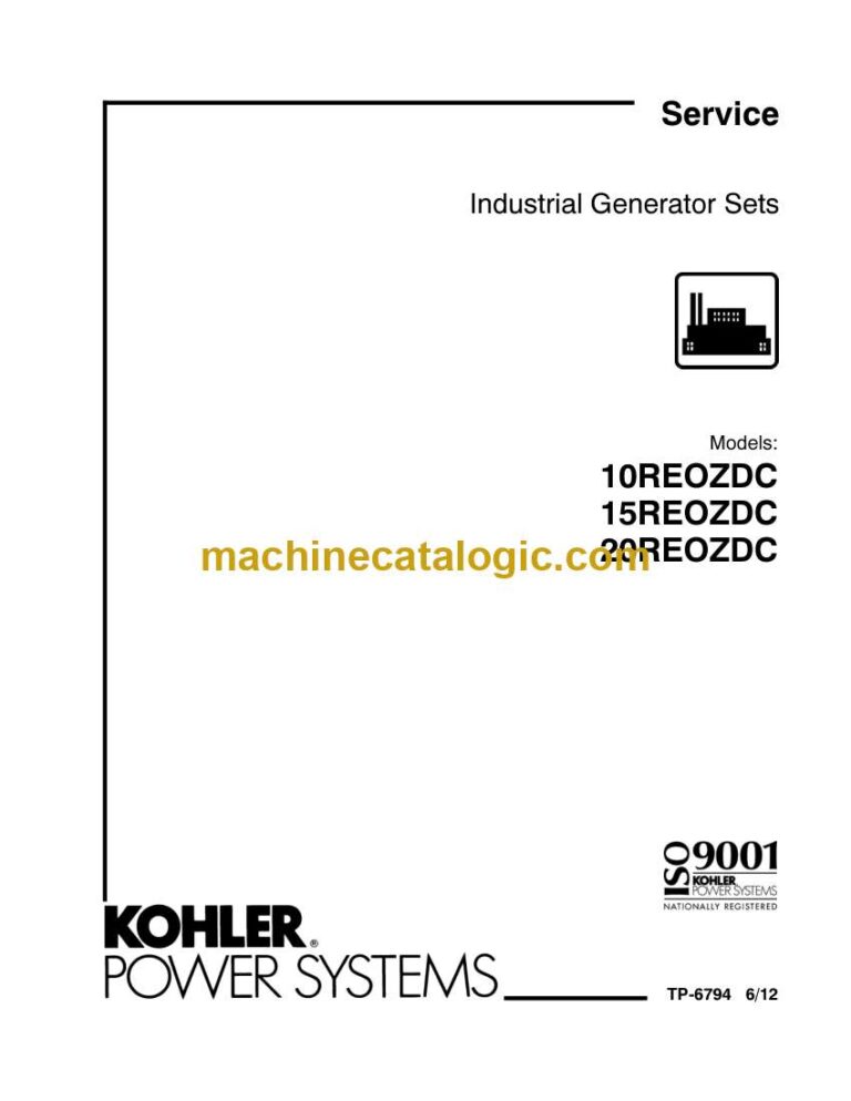 Kohler 10REOZDC, 15REOZDC, 20REOZDC Industrial Generator Sets Service Manual (tp6794)