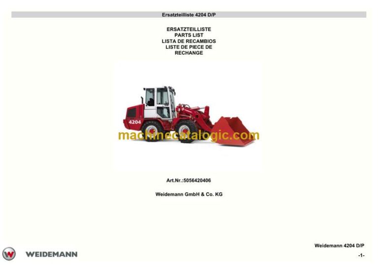 Weidemann 4204 D/P Wheel Loader Parts Catalog
