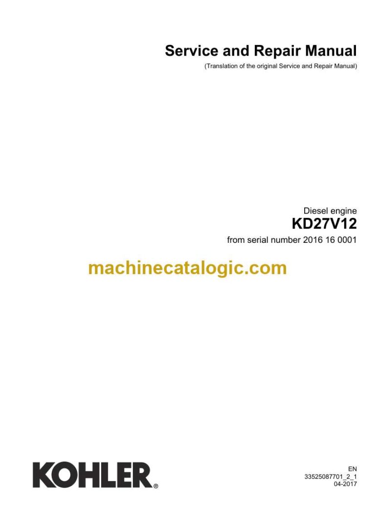 Kohler KD27V12 Diesel Engine Service and Repair Manual (33525087701)