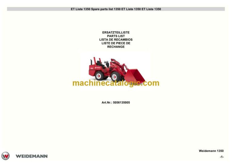 Weidemann 1350 Wheel Loader Parts Catalog