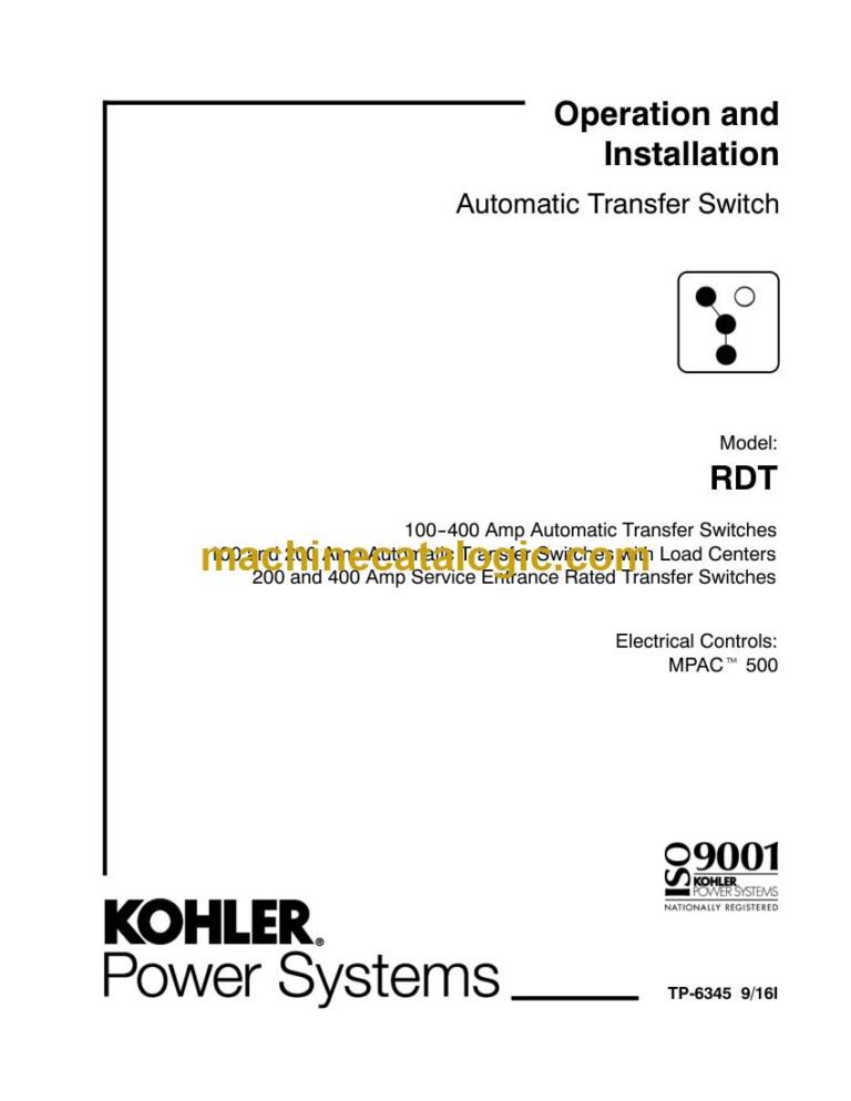 Kohler RDT Switches Operation and Installation Manual (tp6345)
