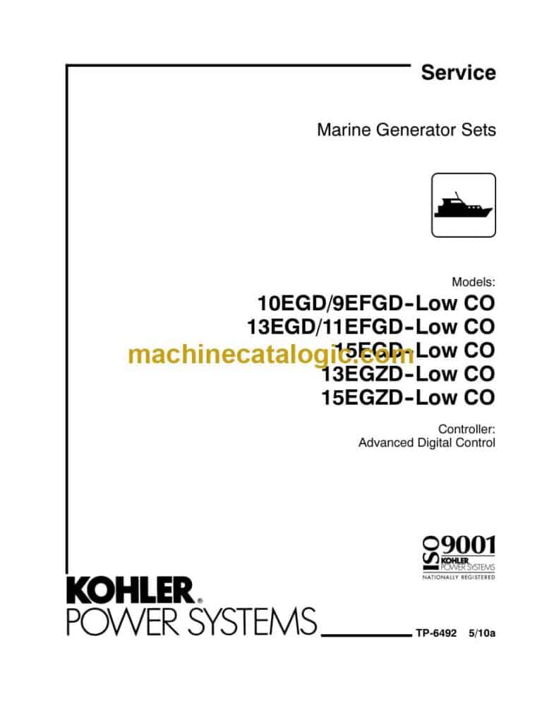 Kohler 10EGD, 9EFGD-Low CO, 13EGD, 11EFGD-Low CO, 15EGD-Low CO, 13EGZD-Low CO, 15EGZD-Low CO Marine Service Manual (tp6492)