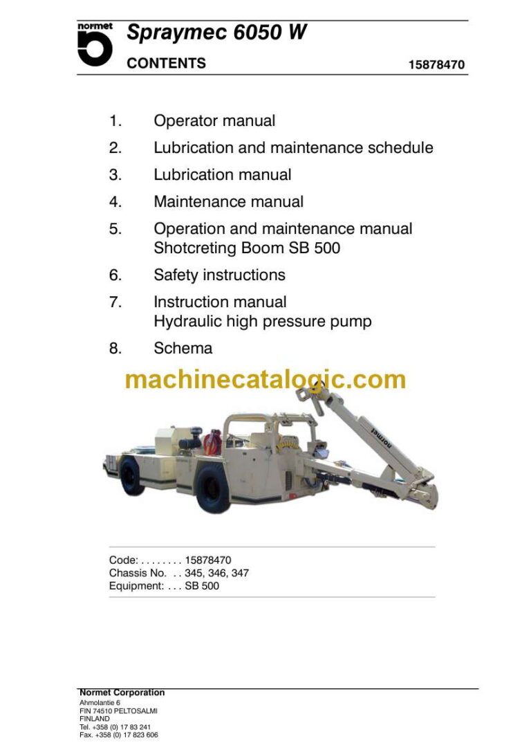 Normet Spraymec 6050W Operator, Lubrication, Maintenance Manual