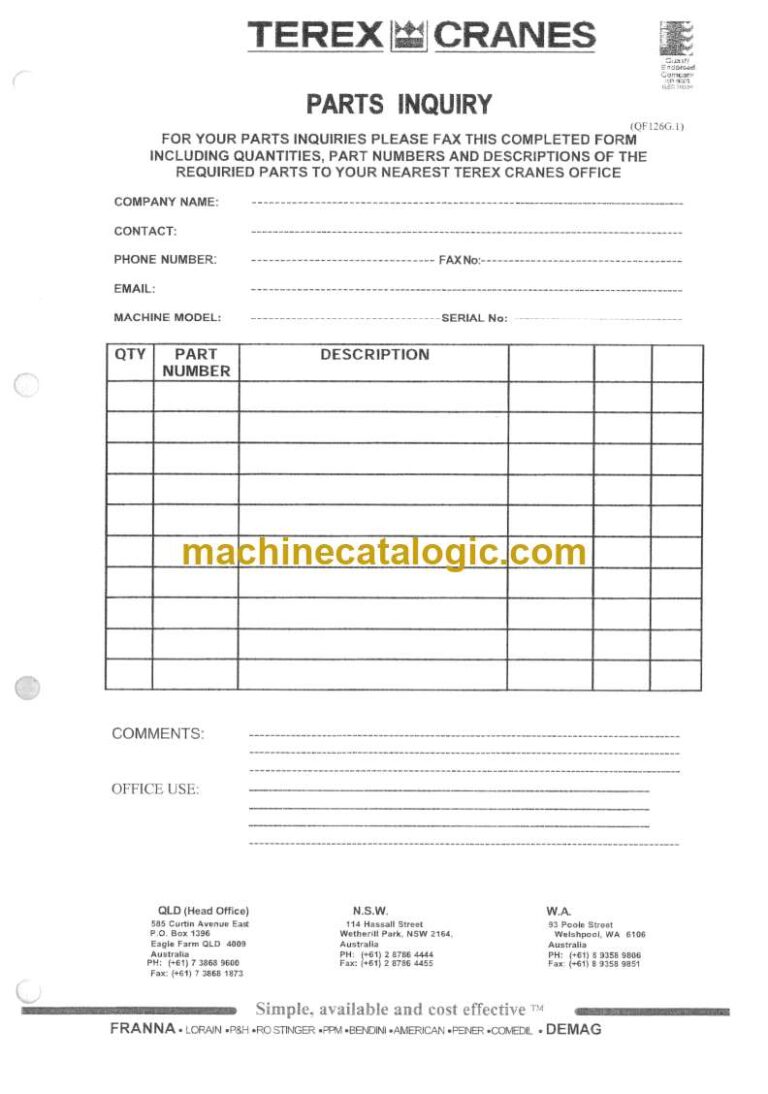 Terex Franna MC25 Crane Crane Parts Manual