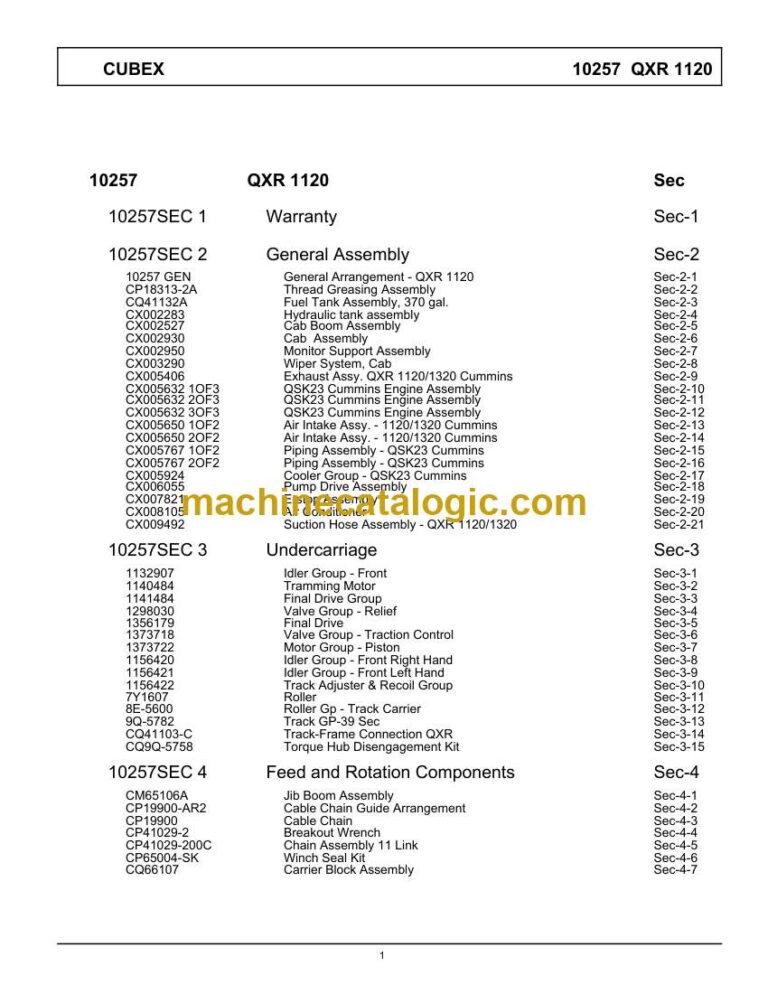 Cubex 10257 QXR 1120 Surface Drill Parts Manual