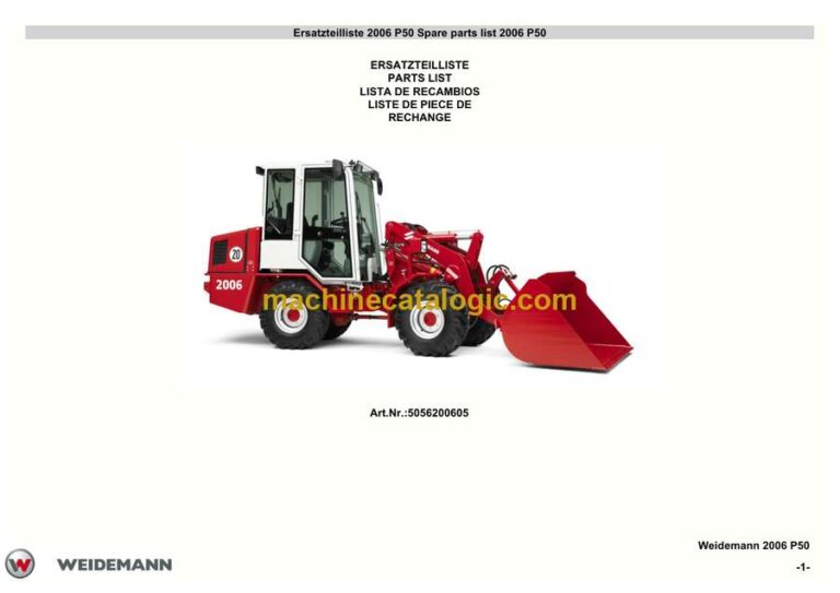 Weidemann 2006 P50 Wheel Loader Parts Catalog