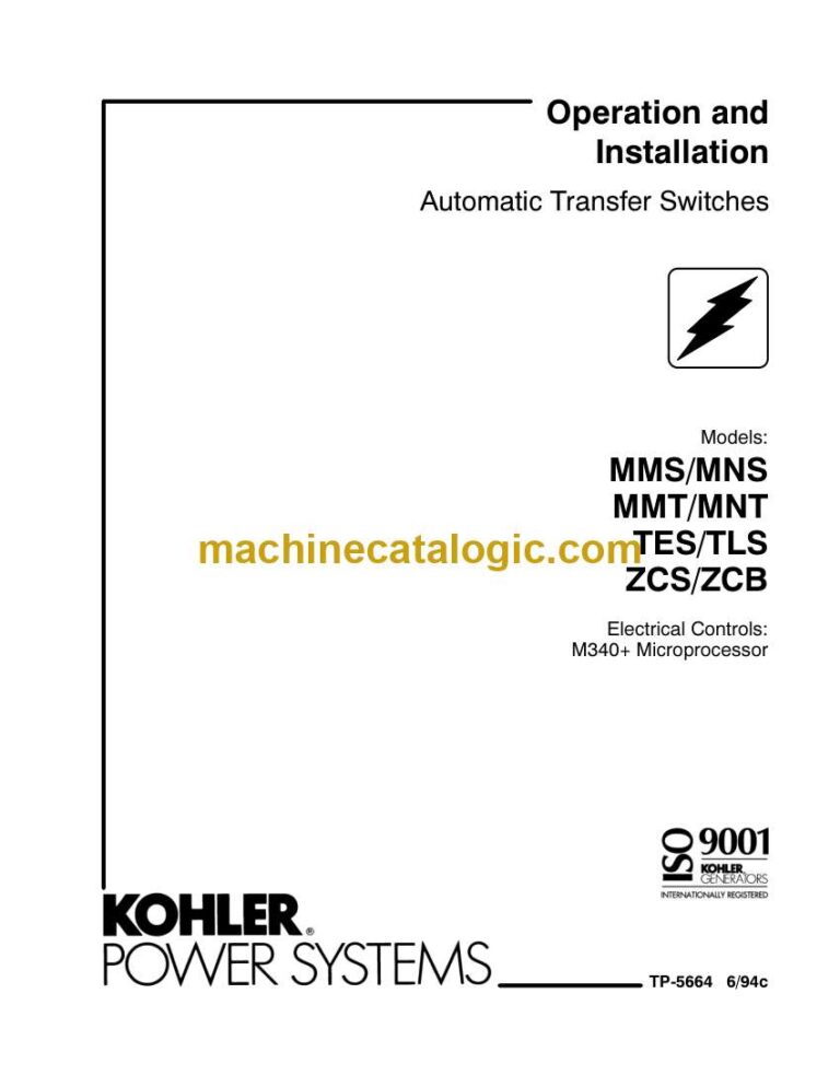Kohler MMS, MNS, MMT, MNT, TES, TLS, ZCS, ZCB Automatic Transfer Switches Operation and Installation Manual (tp5664)