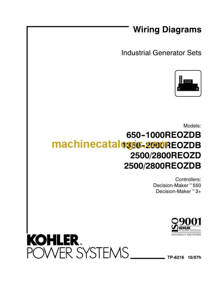 Kohler 650REOZDB, 1000REOZDB, 1350REOZDB, 2000REOZDB, 2500REOZD, 2800REOZD, 2500REOZDB, 2800REOZDB Industrial Generator Sets Wiring Diagrams (tp6216)