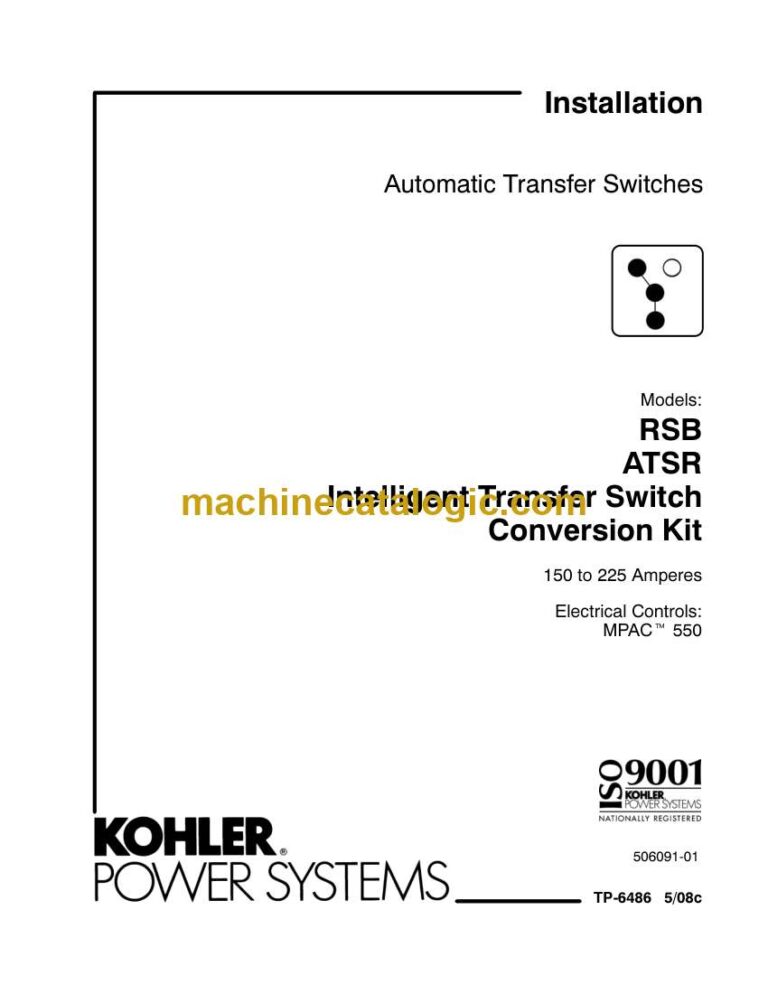 Kohler RSB, ATSR Intelligent Transfer Switch Conversion Kit Automatic Transfer Switches Installation Manual (tp6486)