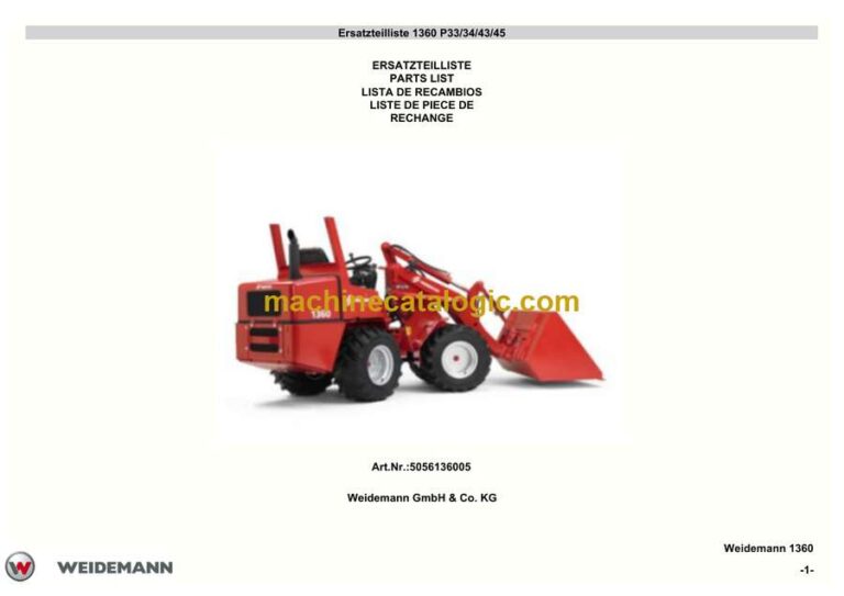 Weidemann 1360 P33, P34, P43, P45 Wheel Loader Parts Catalog