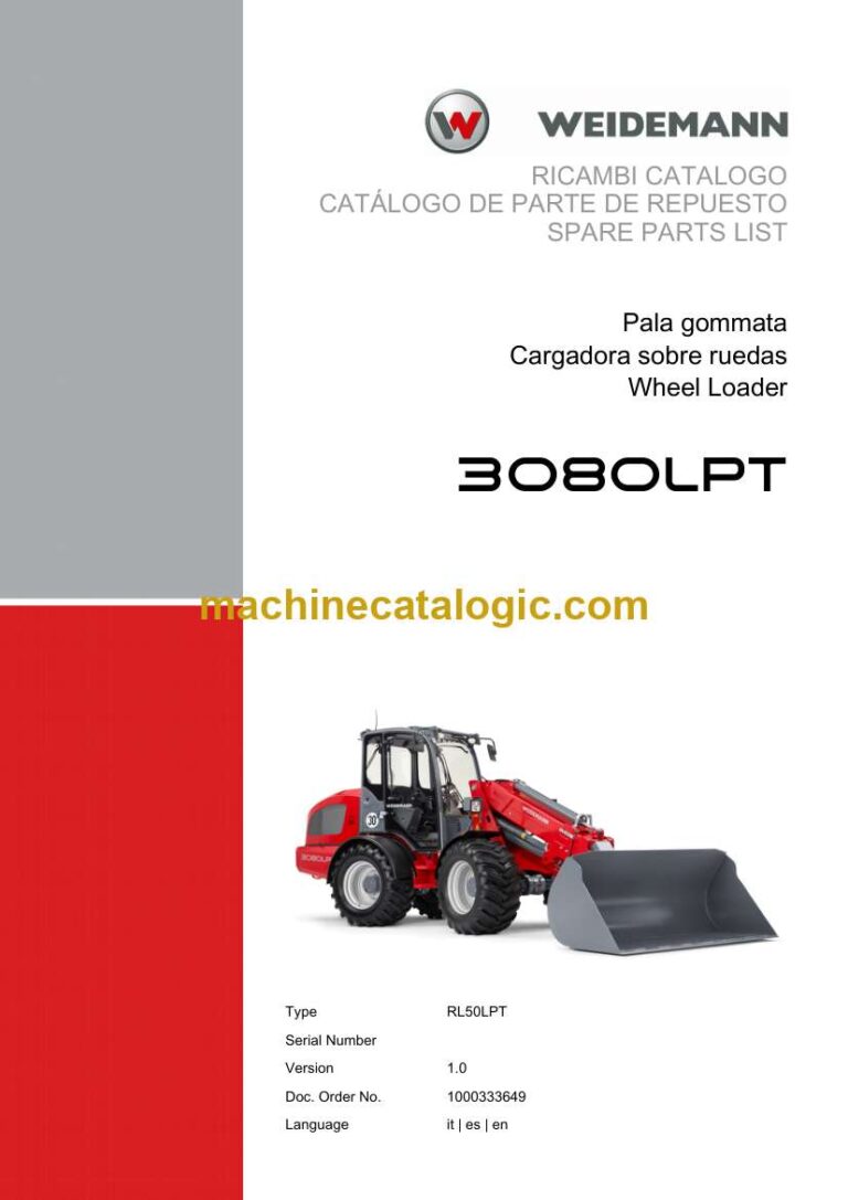 Weidemann 3080LPT Wheel Loader Spare Parts Catalog
