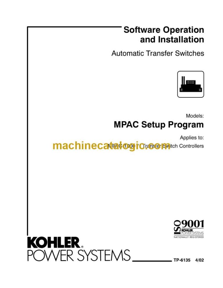 Kohler MPAC Setup Program Automatic Transfer Switches Software Operation and Installation Manual (tp6135)