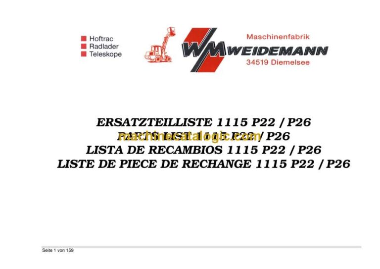 Weidemann 1115 P22, P26 Wheel Loader Parts Catalog