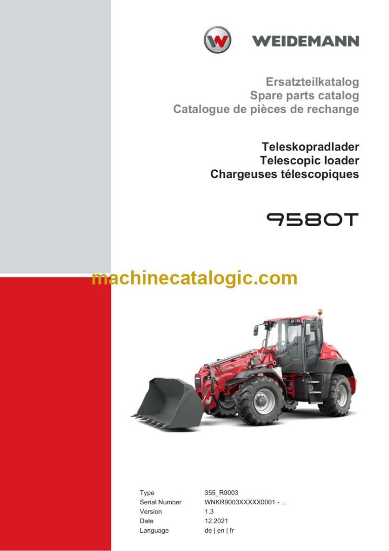 Weidemann 9580T Telescopic Loader Spare Parts Catalog
