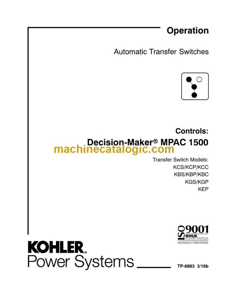 Kohler MPAC 1500 Decision-Maker Automatic Transfer Switches Operation Manual (tp6883)