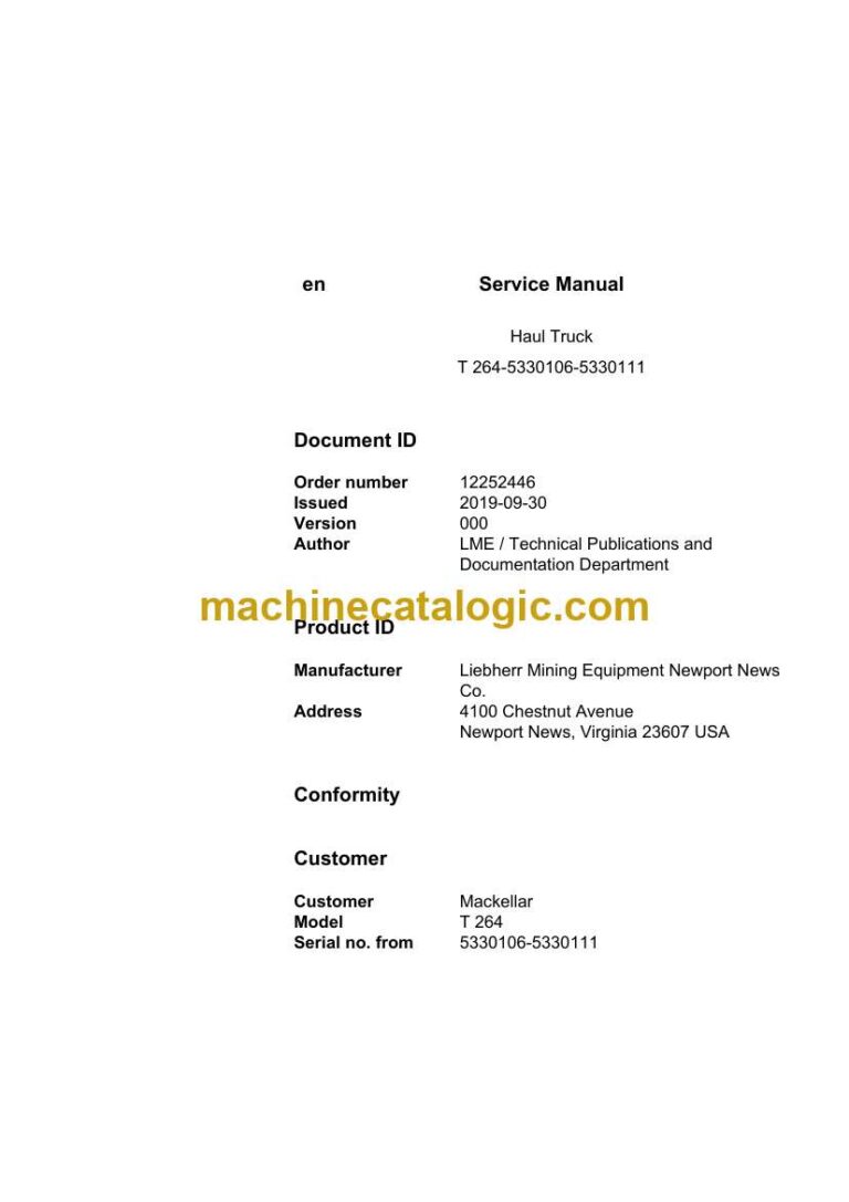 Liebherr T264 Haul Truck Service Manual (12252446)