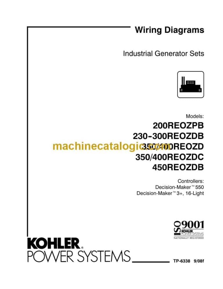 Kohler 200REOZPB, 230REOZDB, 300REOZDB, 350REOZD, 400REOZD, 350REOZDC, 400REOZDC, 450REOZDB Industrial Generator Sets Wiring Diagrams (tp6338)