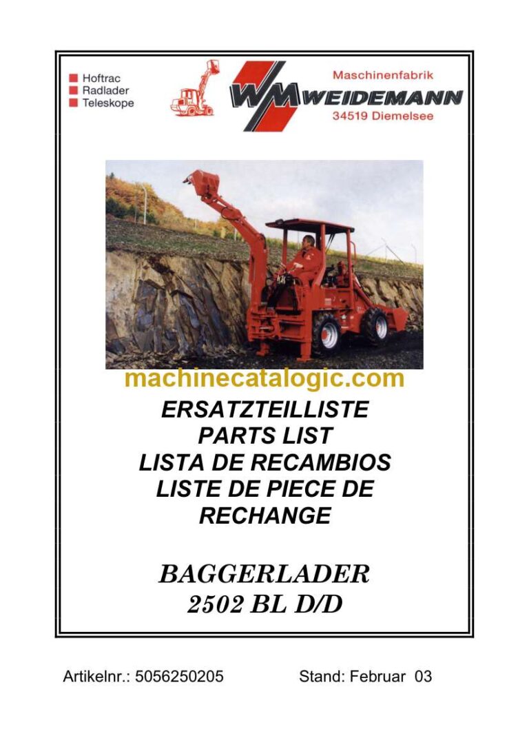Weidemann 2502 BL D/D Baggerlader Parts Catalog
