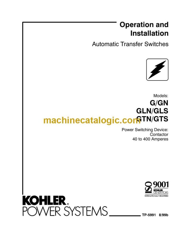 Kohler G/GN, GLN/GLS, GTN/GTS Automatic Transfer Switch Operation and Installation Manual (tp5991)