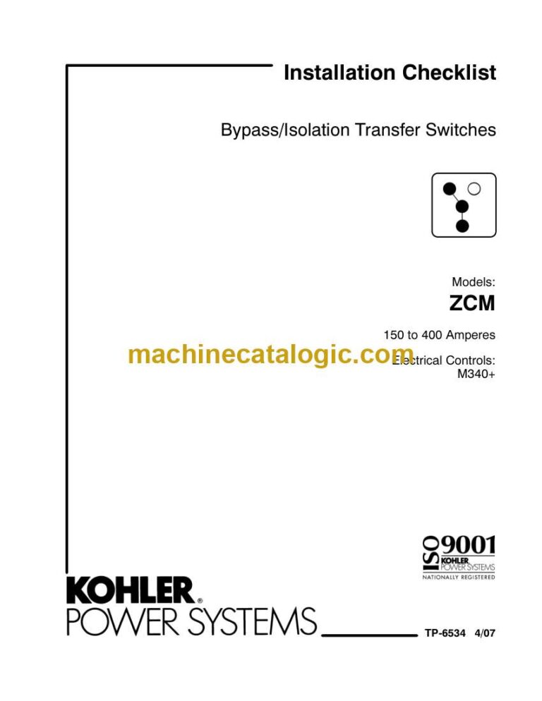Kohler ZCM Bypass, Isolation Transfer Switches Installation Checklist (tp6534)