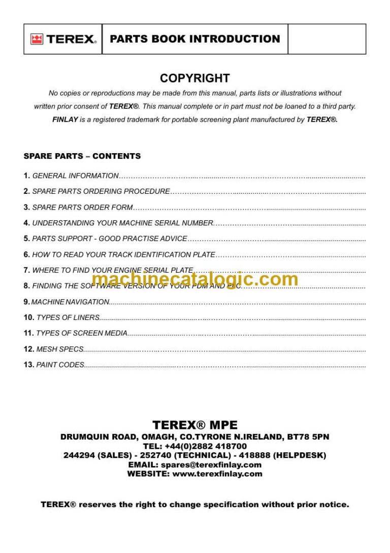 Terex J1175 Jaw Crusher Parts Manual