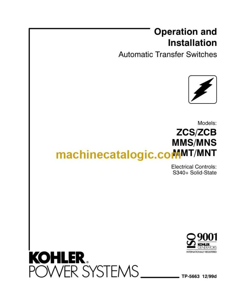 Kohler ZCS, ZCB, MMS, MNS, MMT, MNT Automatic Transfer Switches Operation and Installation Manual (tp5663)