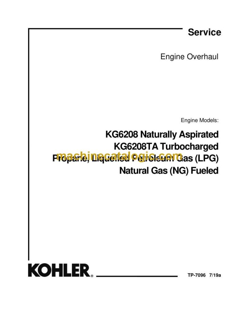 Kohler KG6208 Naturally Aspirated KG6208TA Turbocharged Propane, Liquefied Petroleum Gas (LPG) Natural Gas (NG) Fueled Engine Overhaul Service Manual (tp7096)