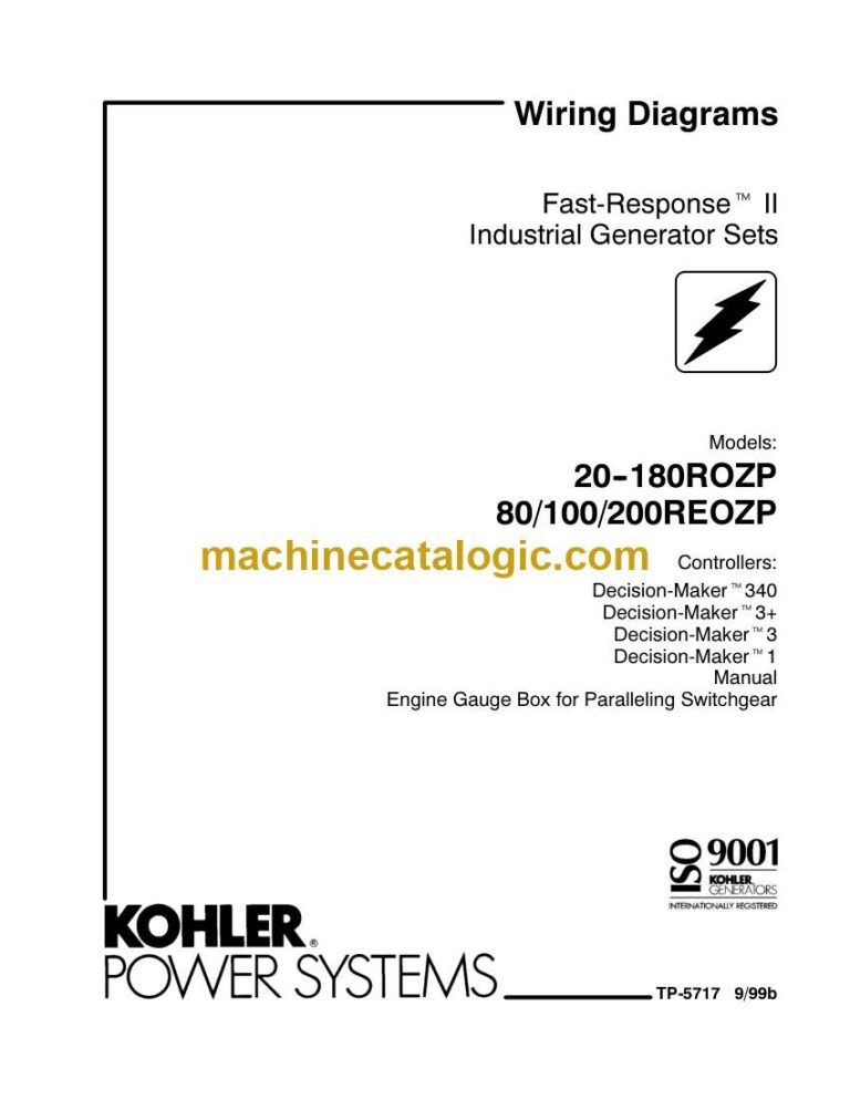 Kohler 20ROZP, 180ROZP, 80REOZP, 100REOZP, 200REOZP Fast Response2 Industrial Generator Sets Wiring Diagrams (tp5717)