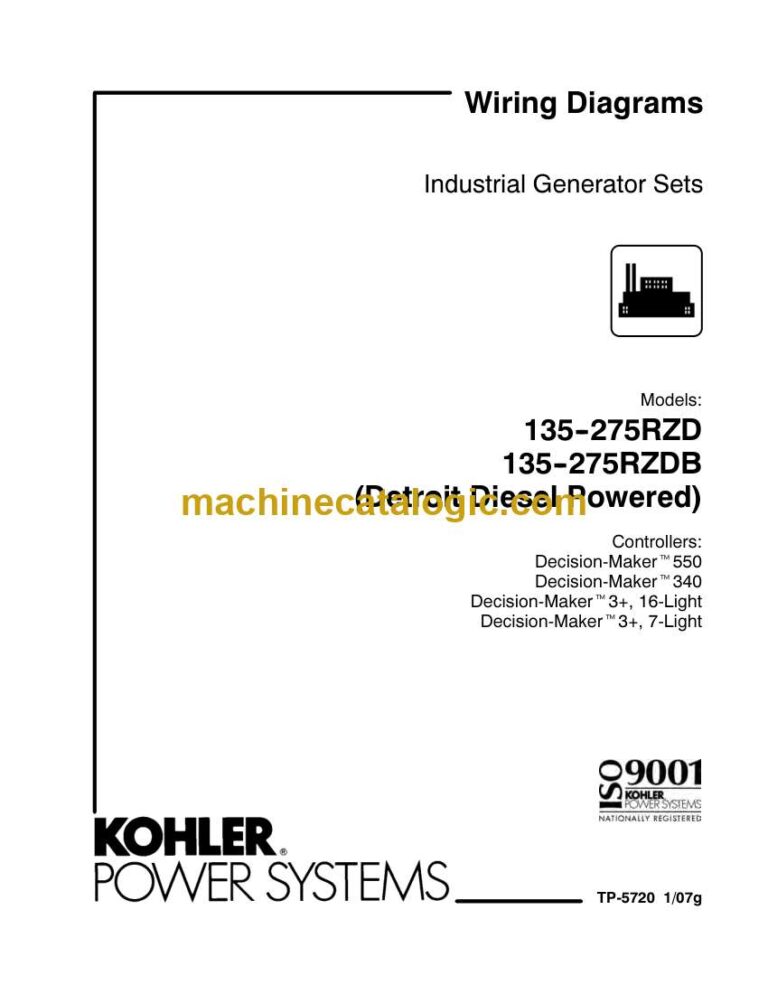 Kohler 135-275RZD, 135-275RZDB Industrial Generator Sets Wiring Diagrams (tp5720)