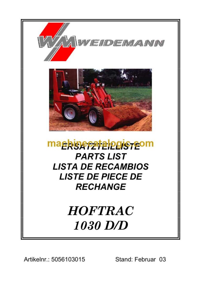 Weidemann 1030 D/D Hoftrac Parts Catalog