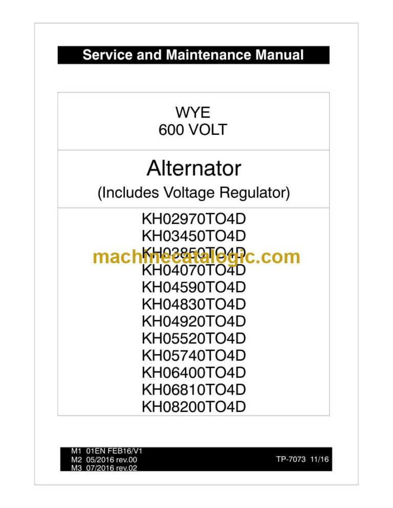 Kohler KH02970TO4D, KH03450TO4D, KH03850TO4D, KH04070TO4D, KH04590TO4D, KH04830TO4D, KH04920TO4D, KH05520TO4D, KH05740TO4D, KH06400TO4D, KH06810TO4D, KH08200TO4D Service and Maintenance Manual (tp7073)