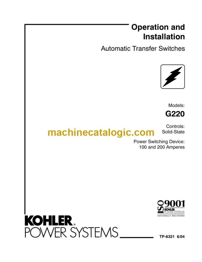 Kohler G220 Automatic Transfer Switches Operation and Installation Manual (tp6321)