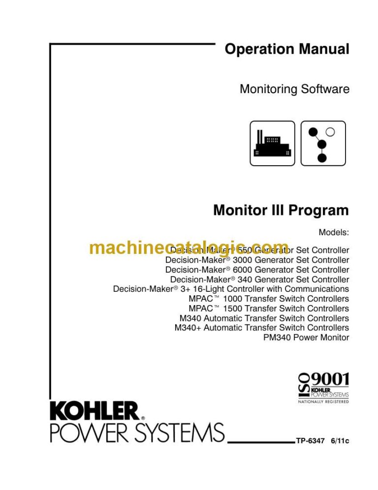 Kohler Monitor III Program Monitoring Software Operation Manual (tp6347)