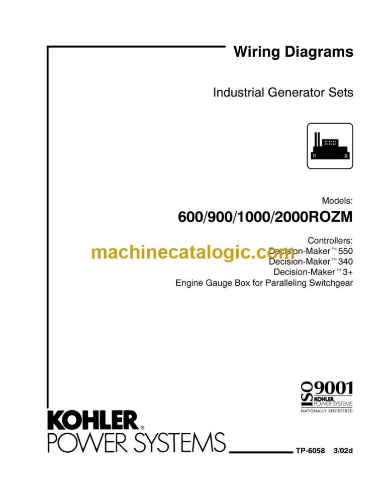 Kohler 600ROZM, 900ROZM, 1000ROZM, 2000ROZM Industrial Generator Sets Wiring Diagrams (tp6058)