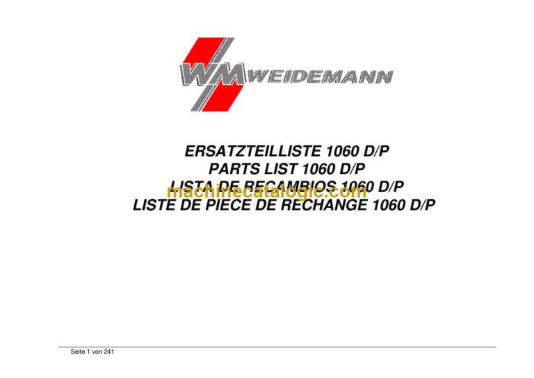 Weidemann 1060 D/P Wheel Loader Parts Catalog