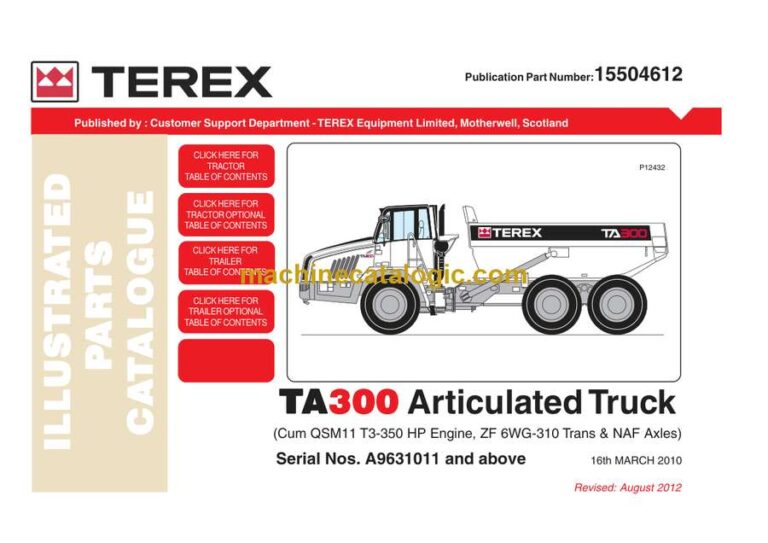 Terex TA300 Articulated Truck Parts Manual