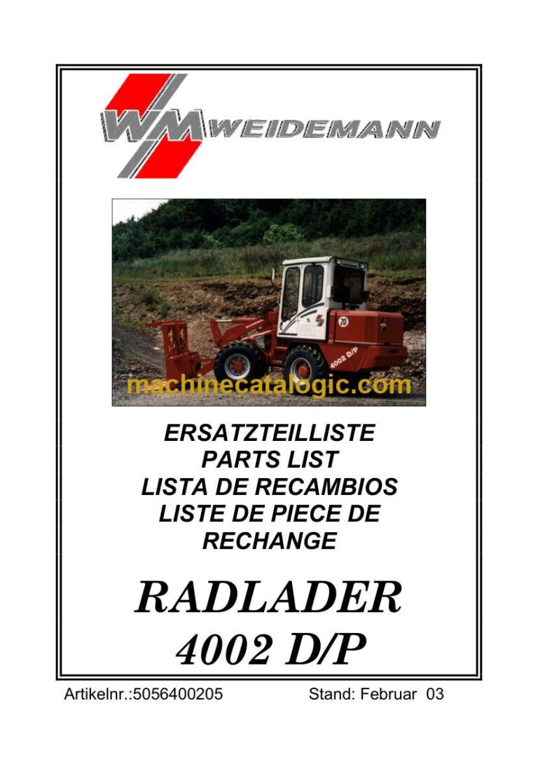 Weidemann 4002 D/P Wheel Loader Parts Catalog