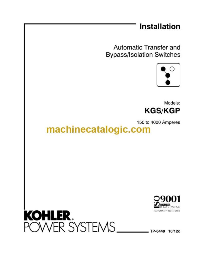 Kohler KGS, KGP Automatic Transfer and Bypass, Isolation Switches Installation Manual (tp6449)