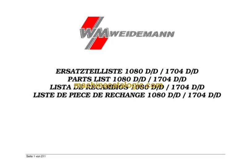 Weidemann 1080 D/D, 1704 D/D Wheel Loader Parts Catalog