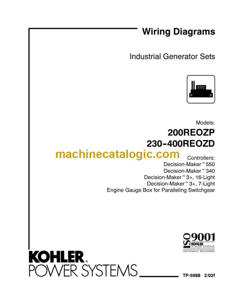 Kohler 200REOZP, 230-400REOZD Industrial Generator Sets Wiring Diagrams (tp5988)