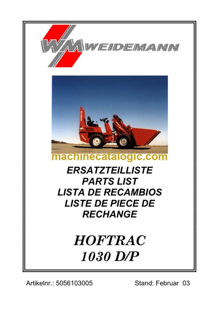 Weidemann 1030 D/P Hoftrac Parts Catalog