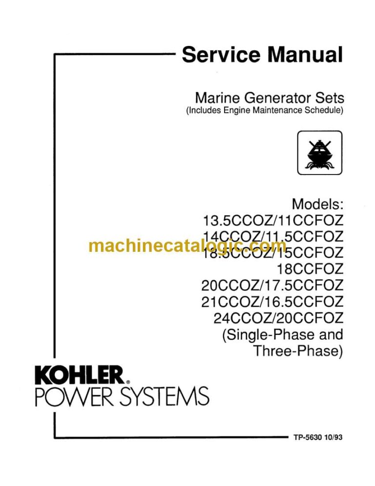 Kohler 13.5CCOZ, 11CCFOZ, 14CCOZ, 11.5CCFOZ, 18.5CCOZ, 15CCFOZ, 18CCFOZ, 20CCOZ, 17.5CCFOZ, 21CCOZ, 16.5CCFOZ, 24CCOZ, 20CCFOZ Marine Service Manual (tp5630)