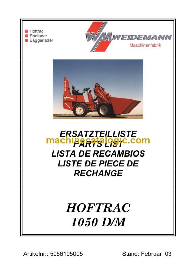Weidemann 1050 D/M Wheel Loader Parts Catalog