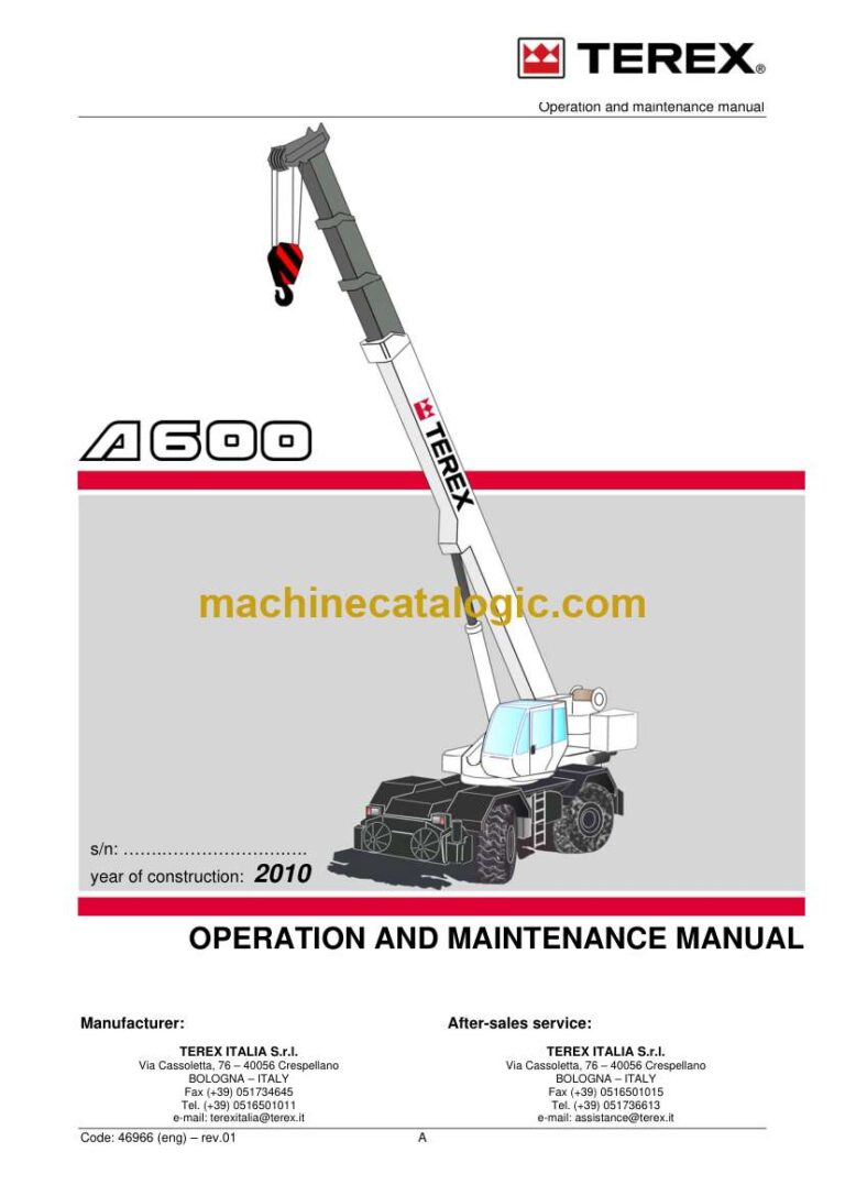 Terex A600 Rough Terrain Crane Operation and Maintenance Manual