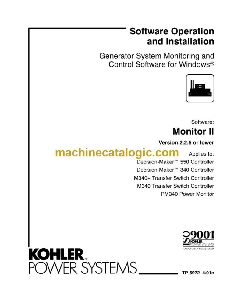 Kohler Monitor II Version 2.2.5 or lower Software Operation and Installation Manual (tp5972)