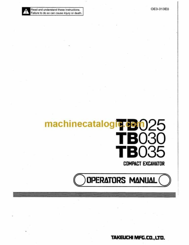 Takeuchi TB020, TB030, TB035 Compact Excavator Operators Manual (OE3-313E0)