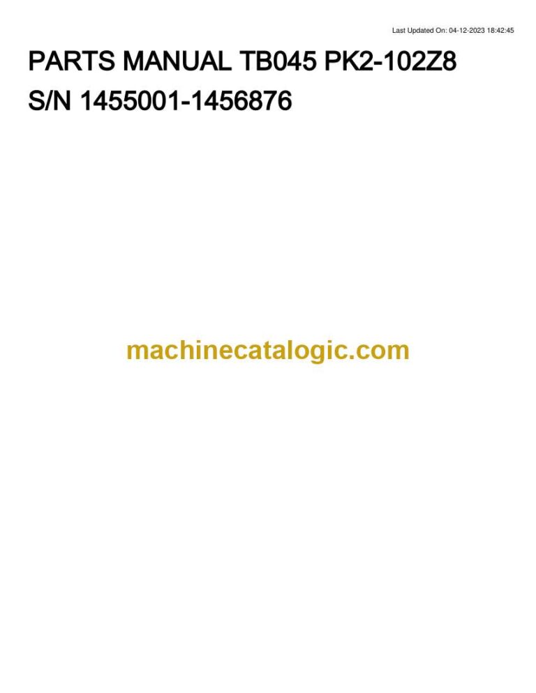 Takeuchi TB045 Mini Excavator Parts Manual (PK2-102Z8)