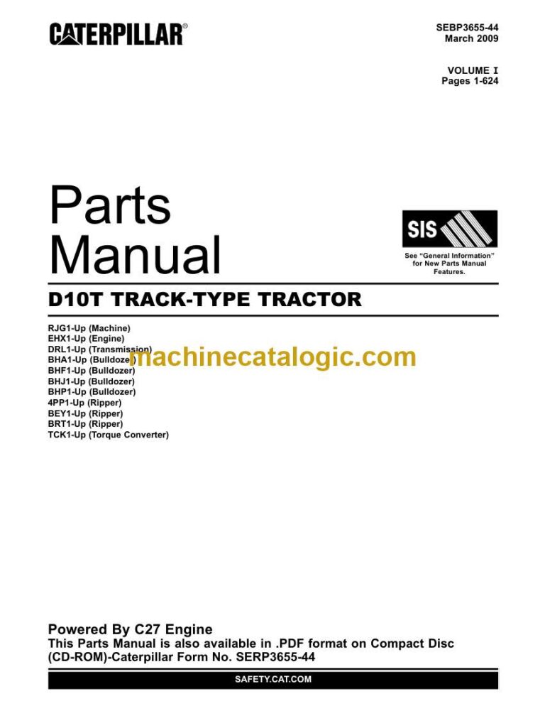 Cat D10T Track-Type Tractor Parts Manual (SEBP3655-44)