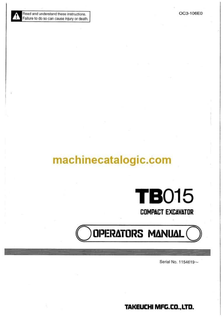 Takeuchi TB015 Compact Excavator Operators Manual (OC3-106E0)