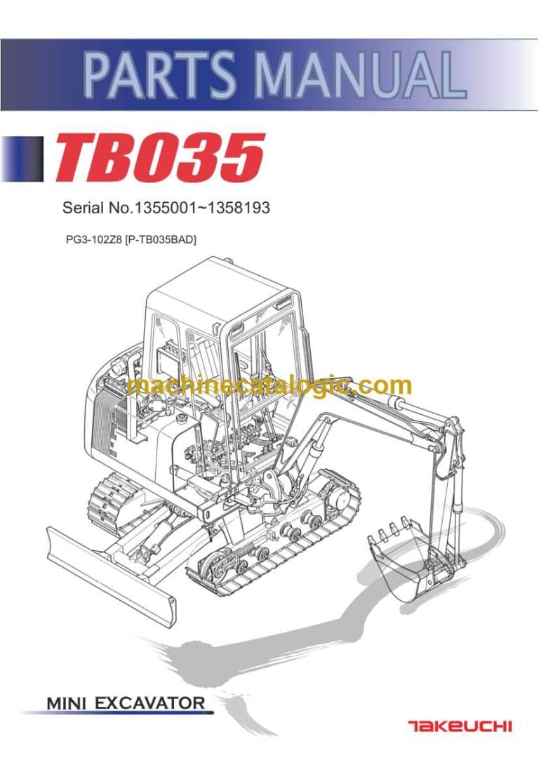 Takeuchi TB035 Mini Excavator Parts Manual (PG3-102Z8)